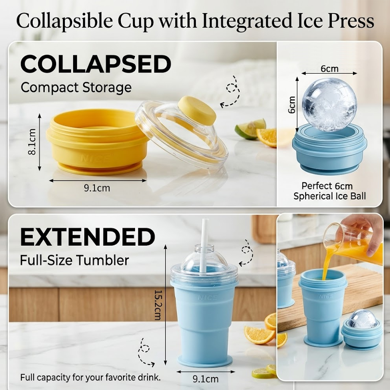 ViannoCraft™ ChillCup Foldable Ice Ball Tumbler